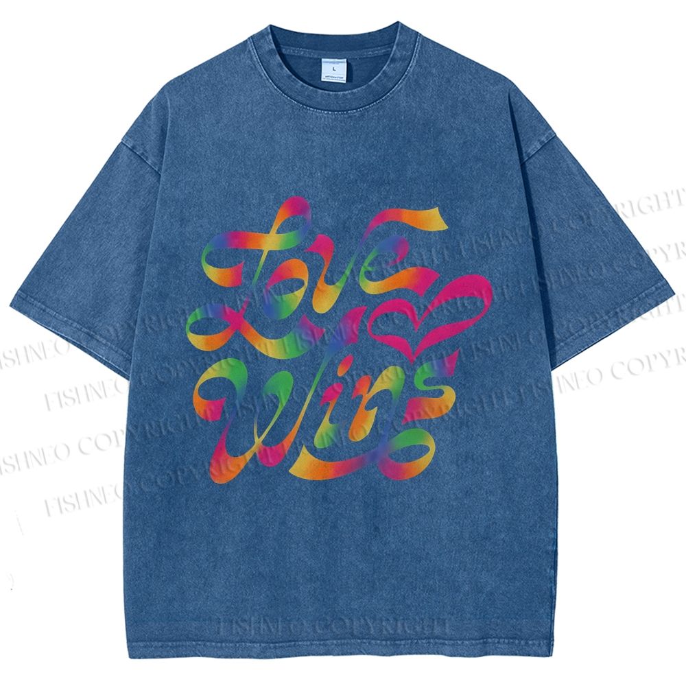 Unisex Pride Love Wins Printed Washed Tee