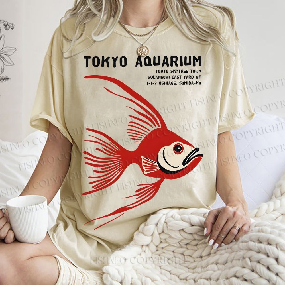 Unisex Tokyo Aquarium Printed Washed Tee