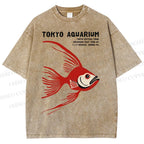 Unisex Tokyo Aquarium Printed Washed Tee