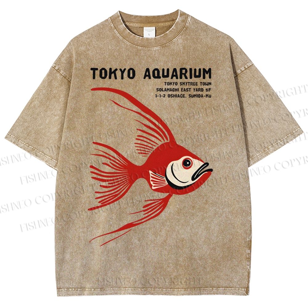 Unisex Tokyo Aquarium Printed Washed Tee