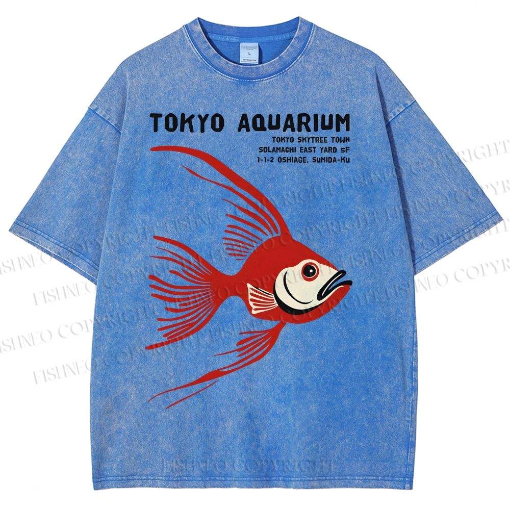 Unisex Tokyo Aquarium Printed Washed Tee