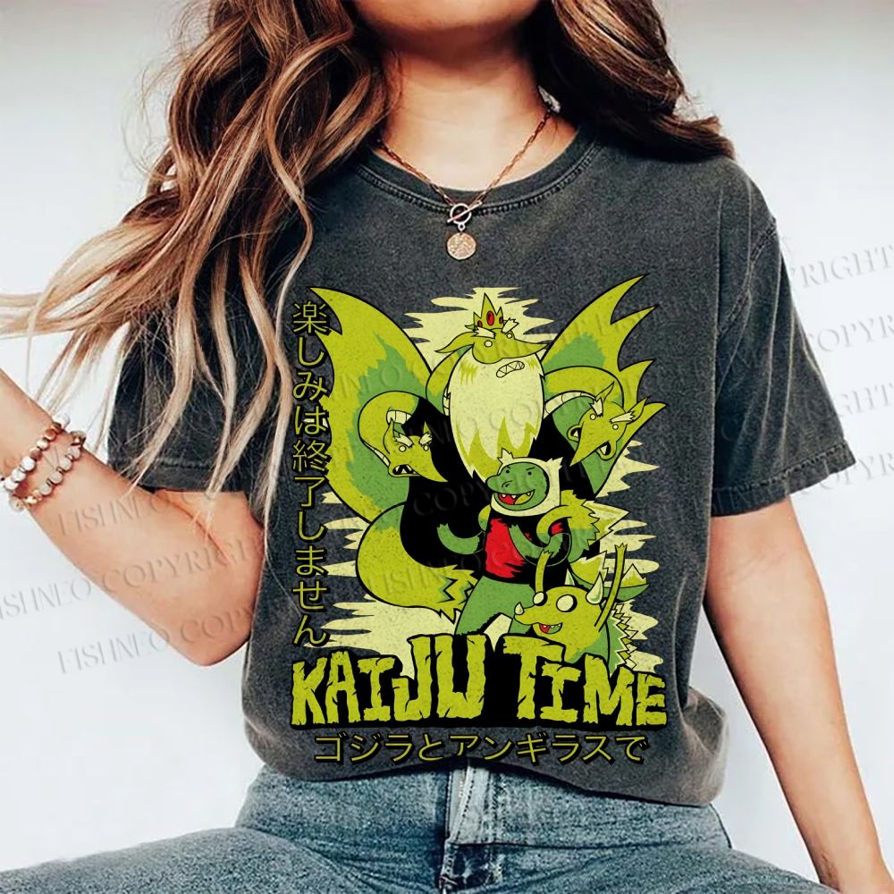 Unisex Kaiju Time Printed Washed Tee