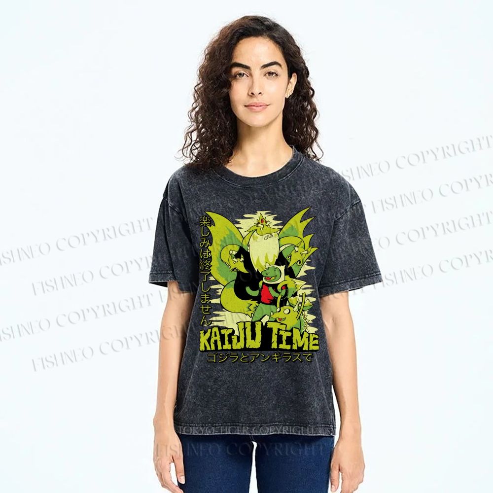 Unisex Kaiju Time Printed Washed Tee