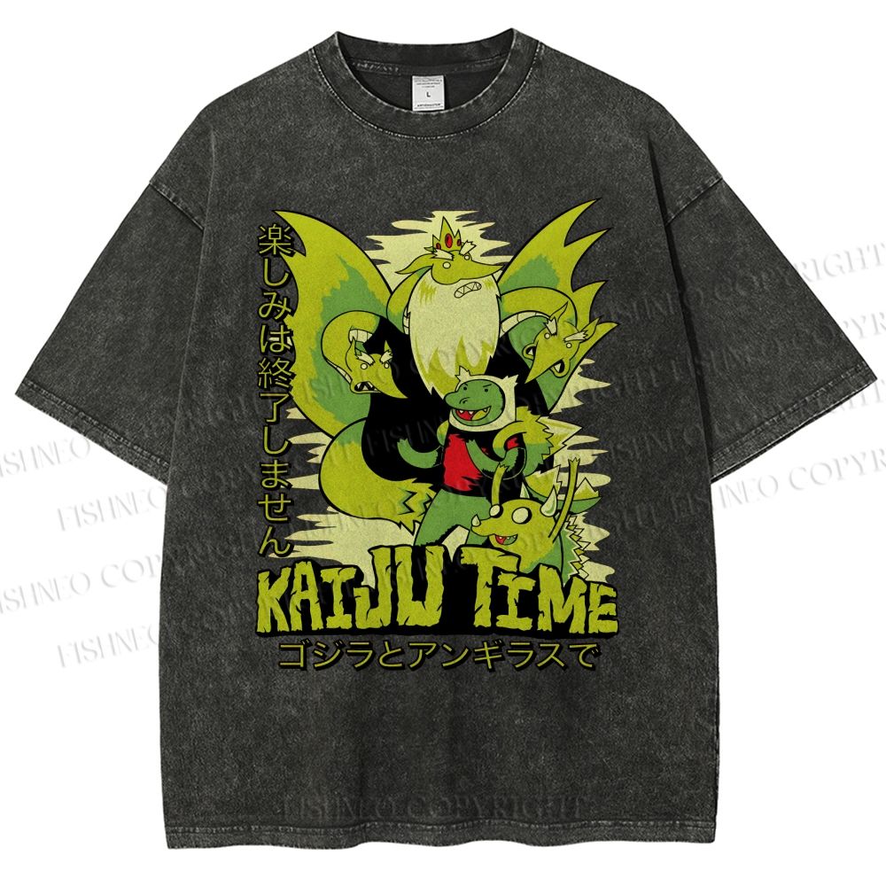Unisex Kaiju Time Printed Washed Tee