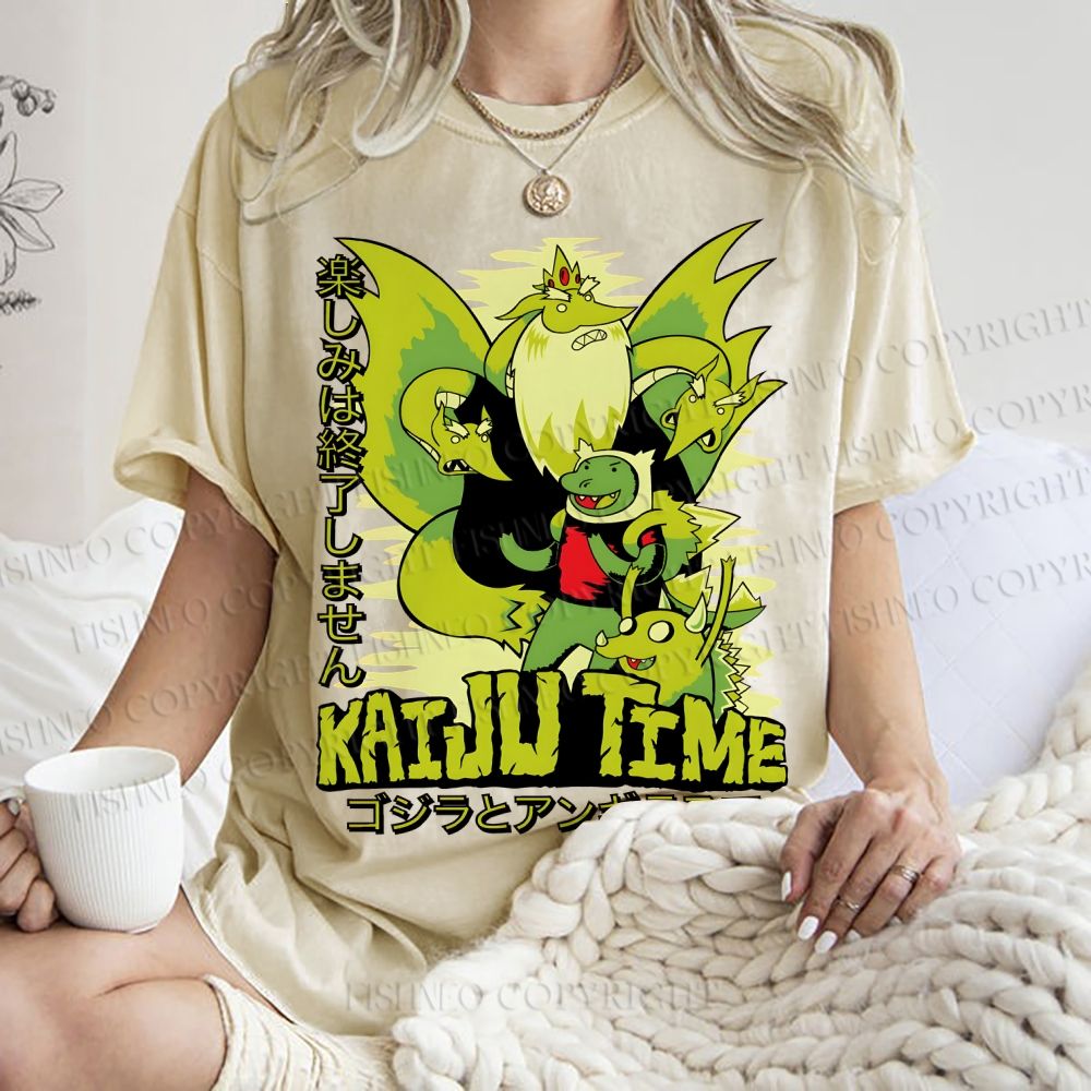 Unisex Kaiju Time Printed Washed Tee
