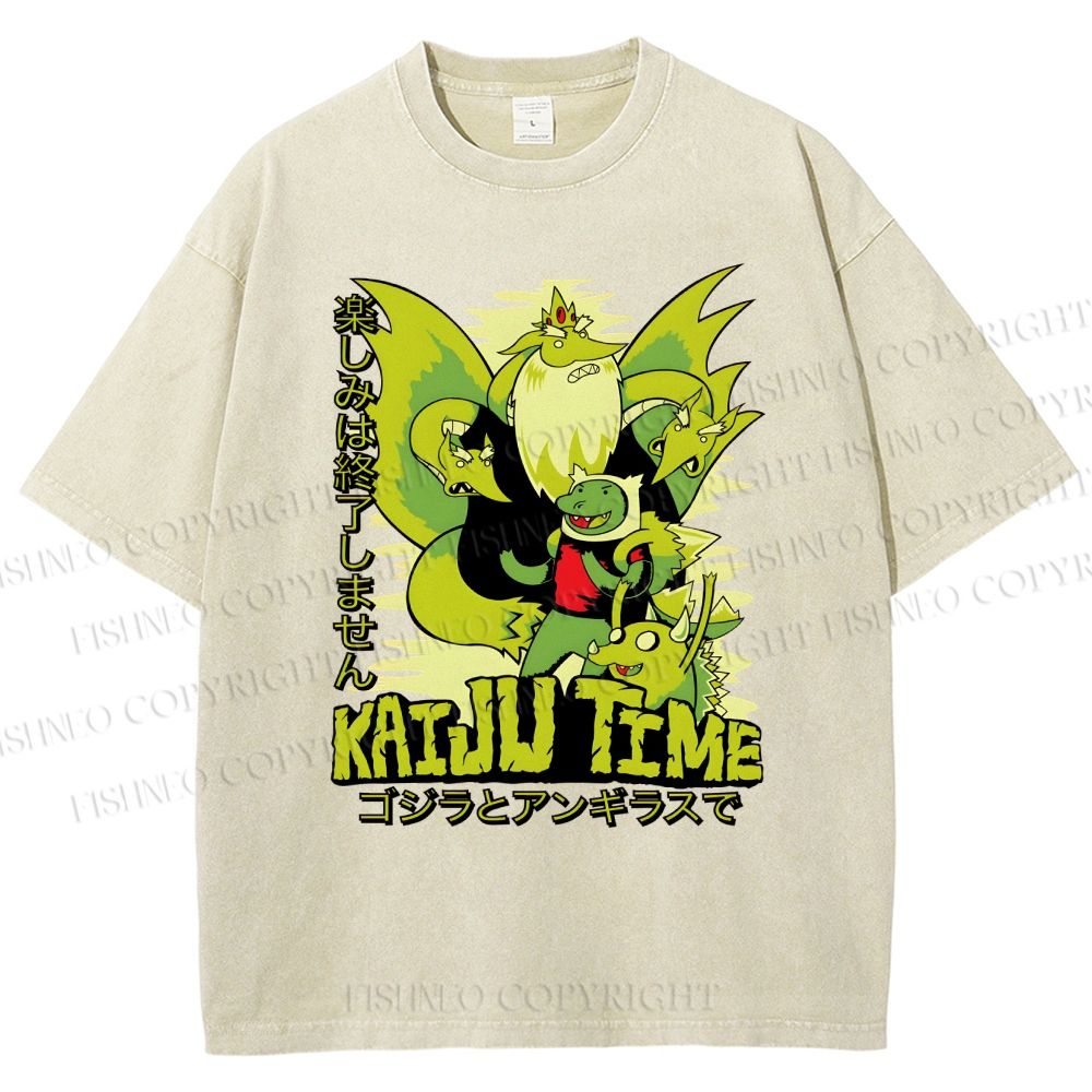 Unisex Kaiju Time Printed Washed Tee
