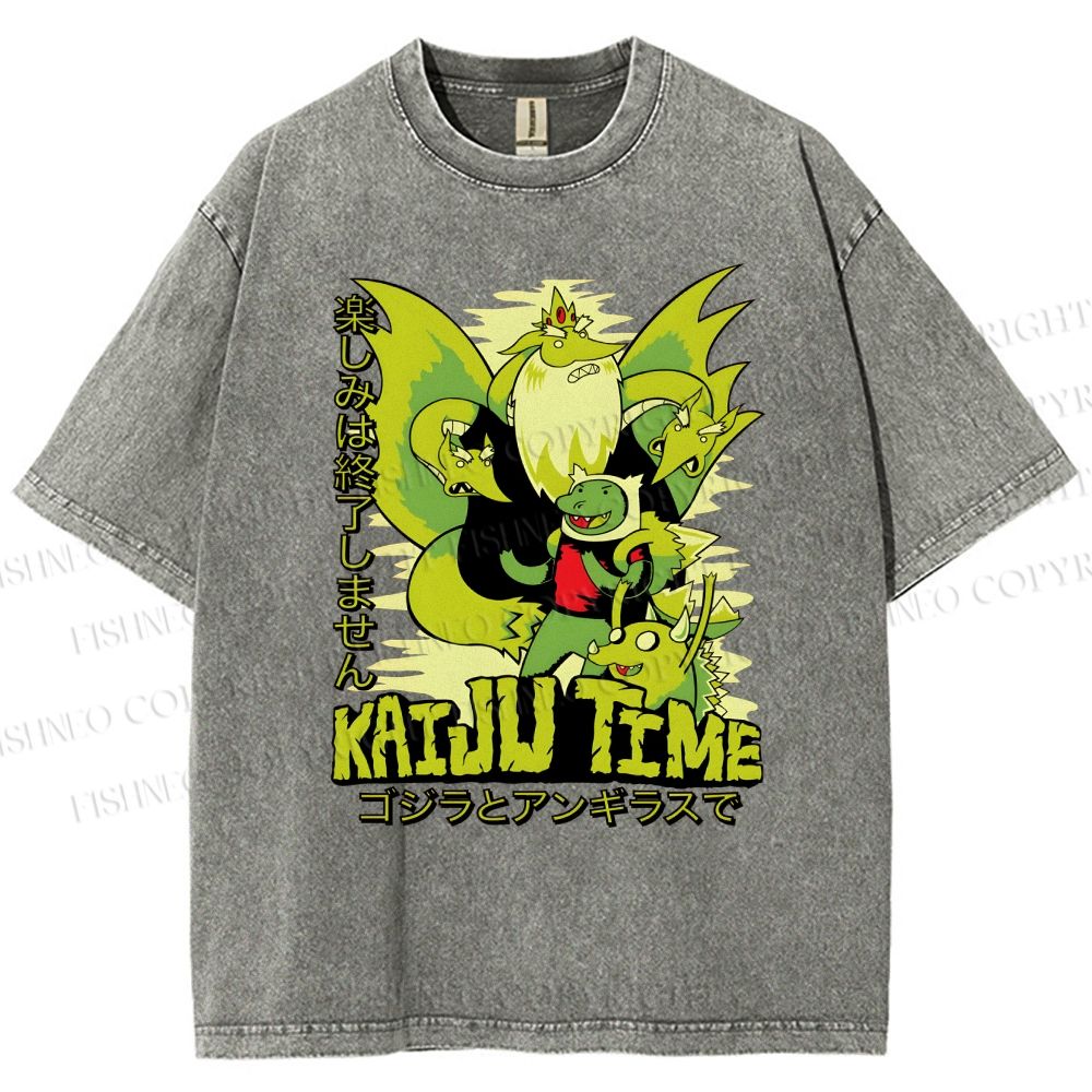 Unisex Kaiju Time Printed Washed Tee