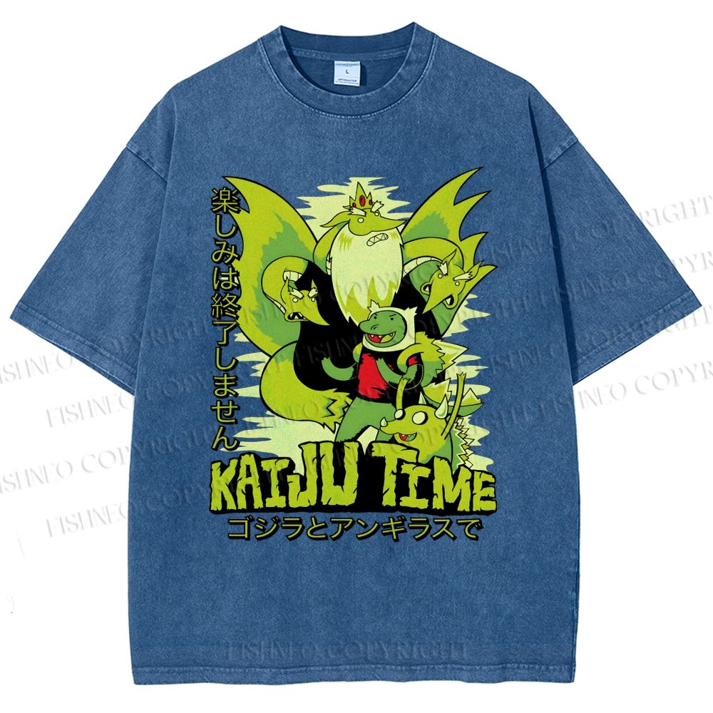Unisex Kaiju Time Printed Washed Tee