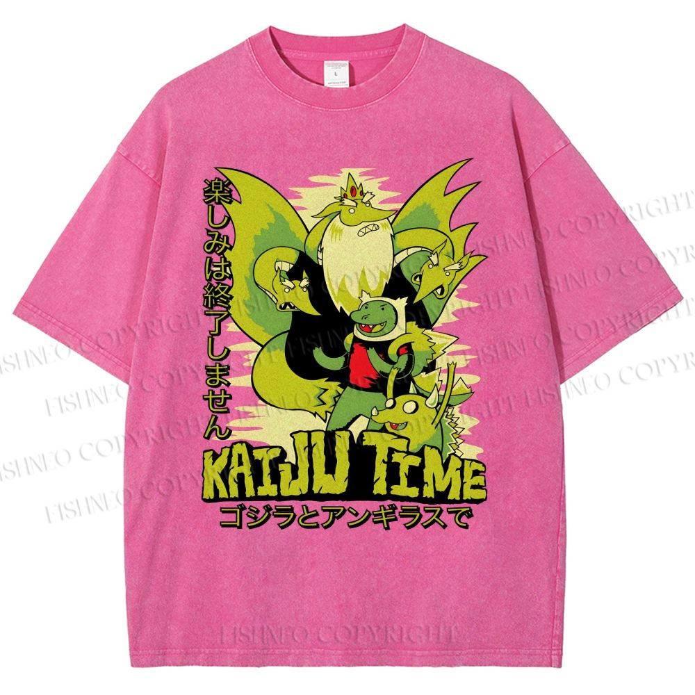 Unisex Kaiju Time Printed Washed Tee