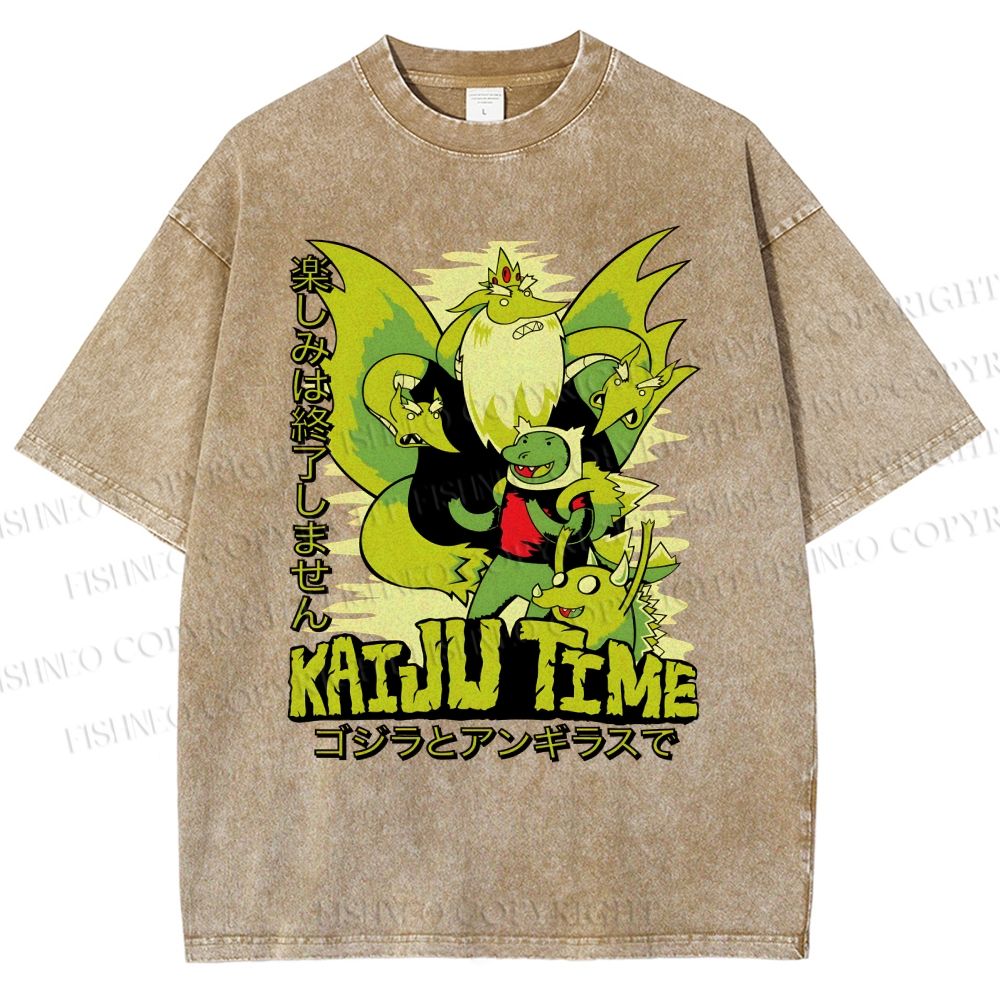 Unisex Kaiju Time Printed Washed Tee