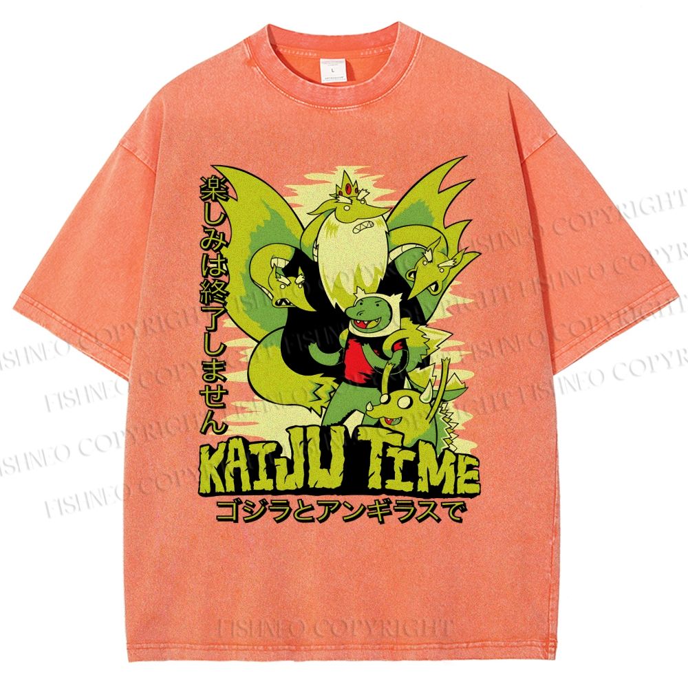 Unisex Kaiju Time Printed Washed Tee