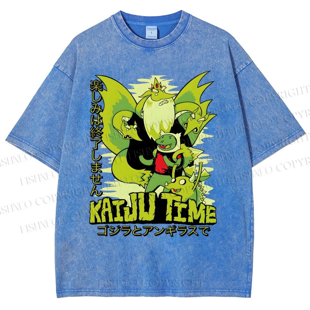 Unisex Kaiju Time Printed Washed Tee