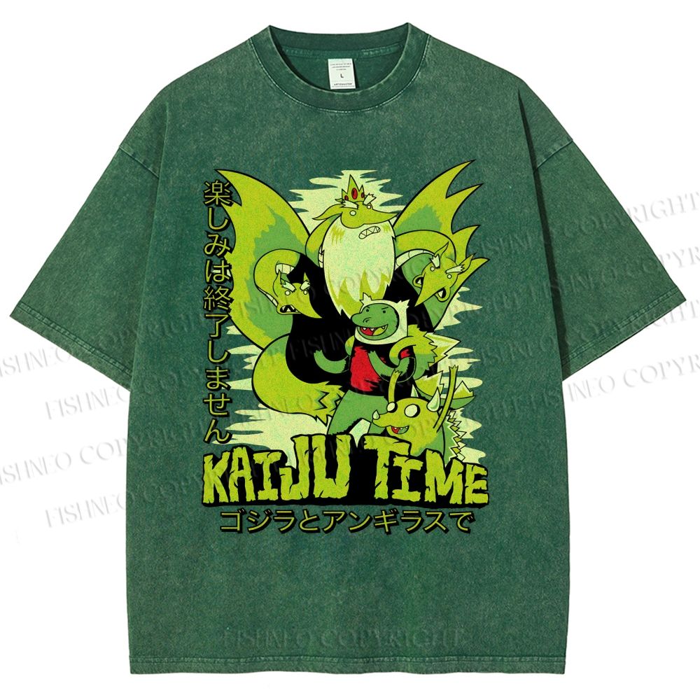Unisex Kaiju Time Printed Washed Tee