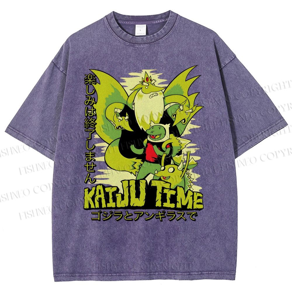 Unisex Kaiju Time Printed Washed Tee