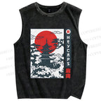 Unisex Japanese Temple Printed Washed Tank Top