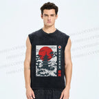 Unisex Japanese Temple Printed Washed Tank Top