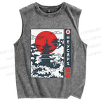 Unisex Japanese Temple Printed Washed Tank Top