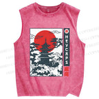 Unisex Japanese Temple Printed Washed Tank Top