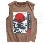 Unisex Japanese Temple Printed Washed Tank Top