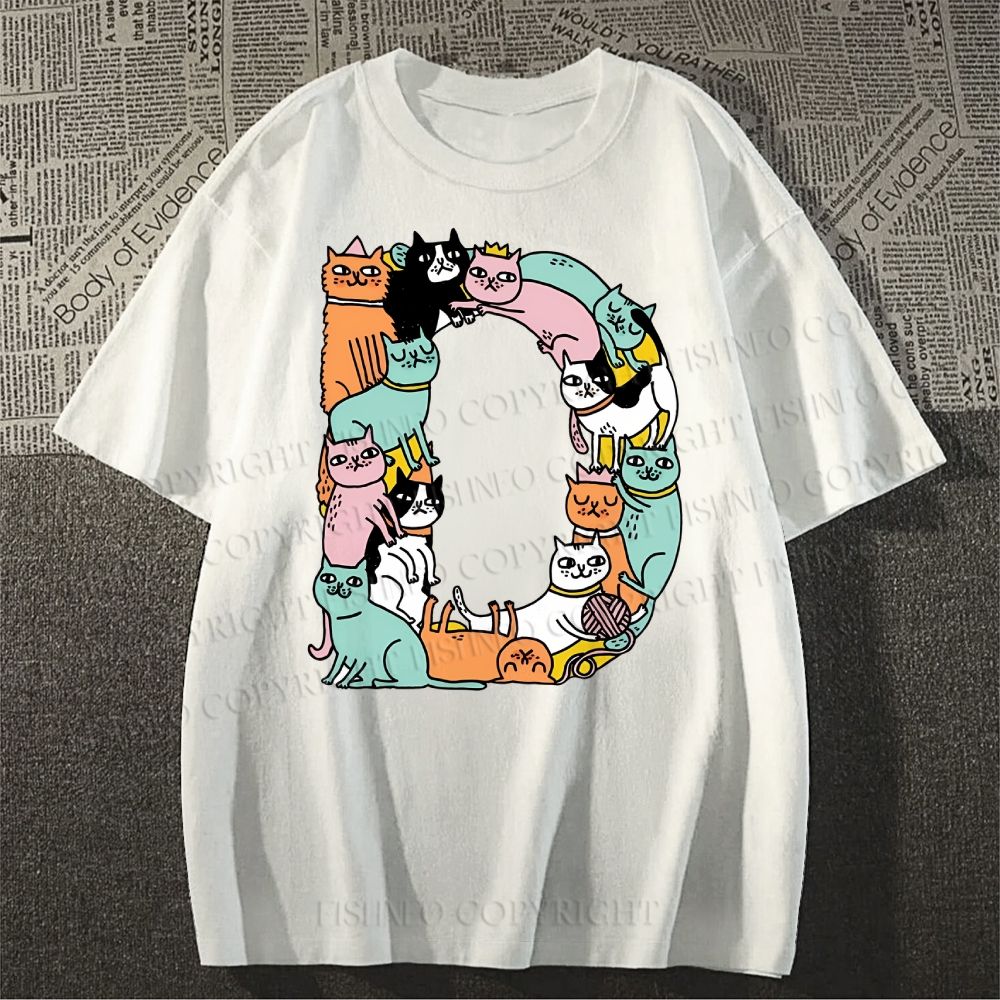 Unisex Cartoon Cats Classic Cotton T-shirt