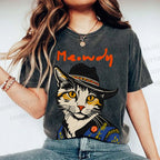 Unisex Country Style Cat Meowdy Printed Washed Tee