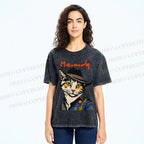Unisex Country Style Cat Meowdy Printed Washed Tee