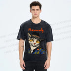 Unisex Country Style Cat Meowdy Printed Washed Tee