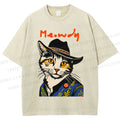 Unisex Country Style Cat Meowdy Printed Washed Tee