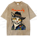Unisex Country Style Cat Meowdy Printed Washed Tee