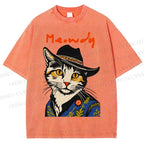 Unisex Country Style Cat Meowdy Printed Washed Tee
