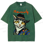Unisex Country Style Cat Meowdy Printed Washed Tee
