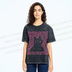 Unisex Cat Graffiti Printed Washed Tee