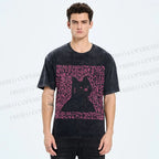 Unisex Cat Graffiti Printed Washed Tee