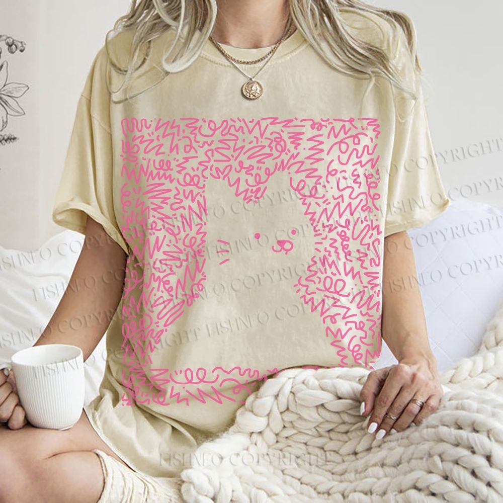Unisex Cat Graffiti Printed Washed Tee