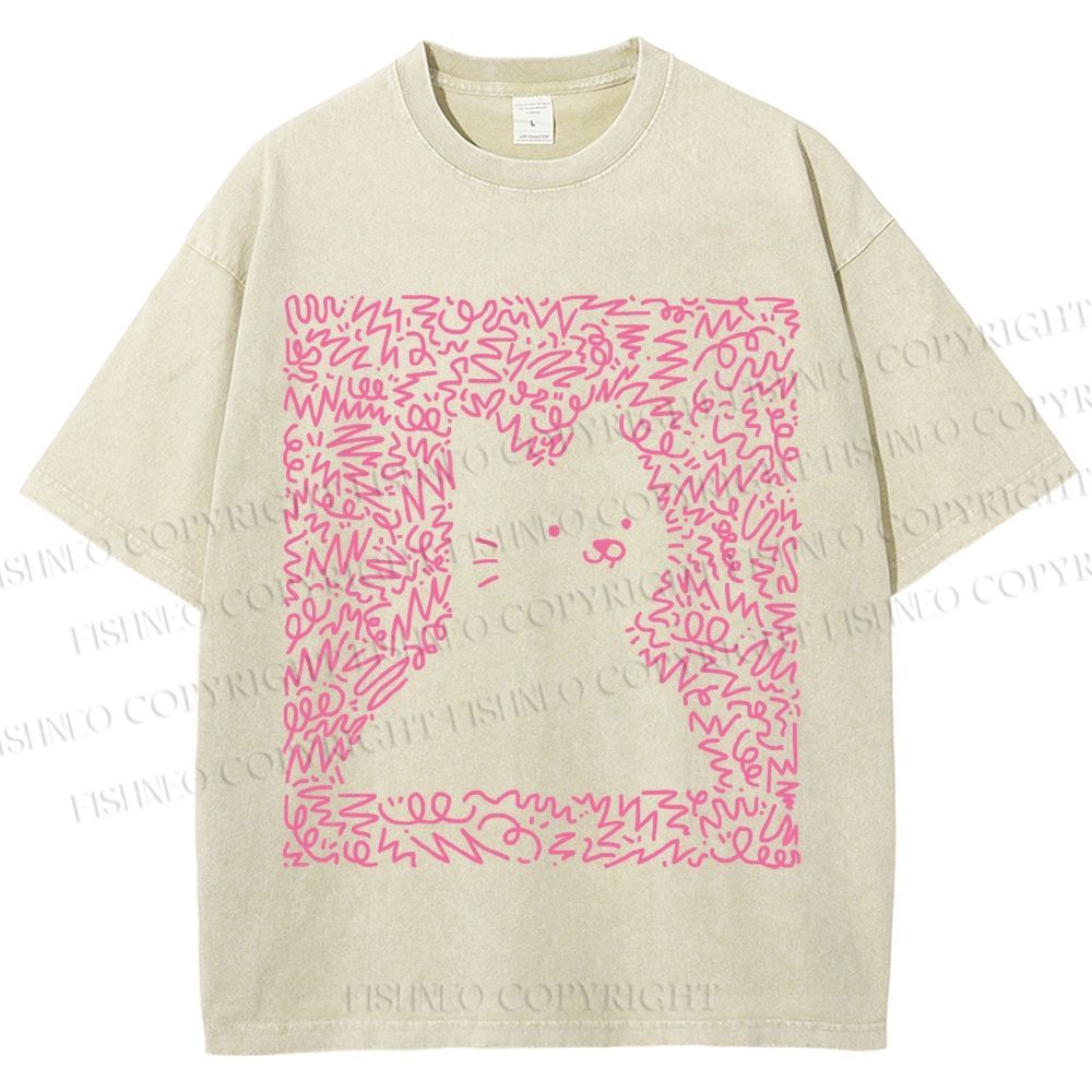Unisex Cat Graffiti Printed Washed Tee