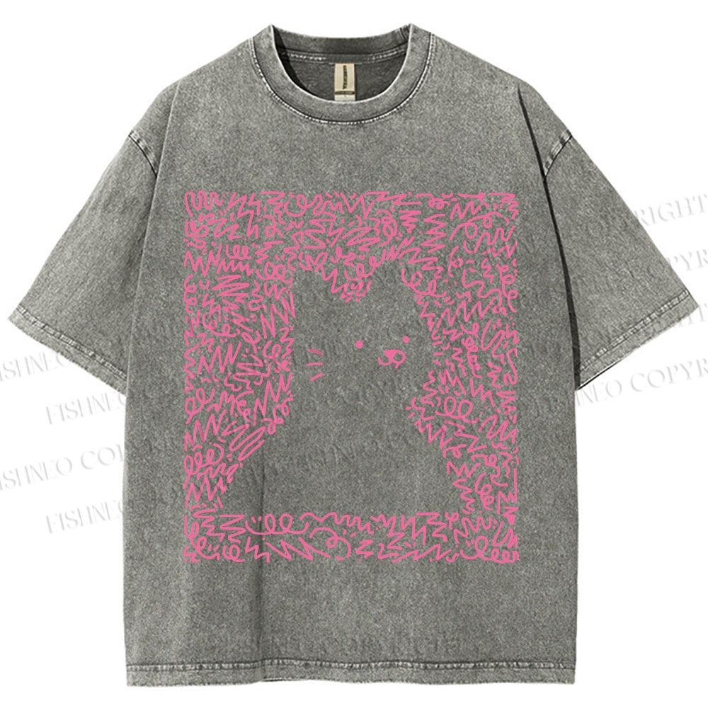 Unisex Cat Graffiti Printed Washed Tee
