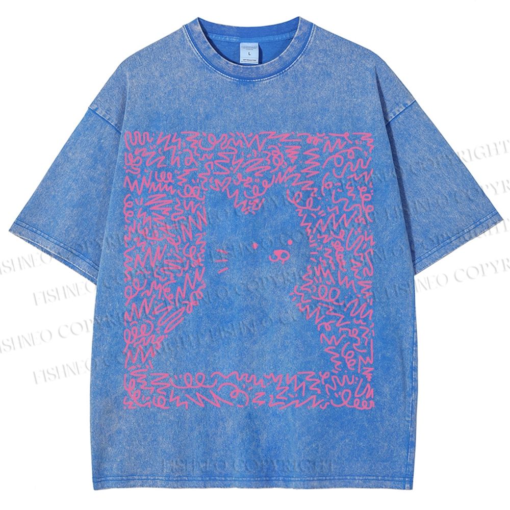 Unisex Cat Graffiti Printed Washed Tee
