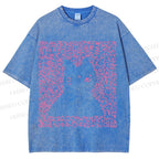 Unisex Cat Graffiti Printed Washed Tee