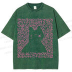 Unisex Cat Graffiti Printed Washed Tee