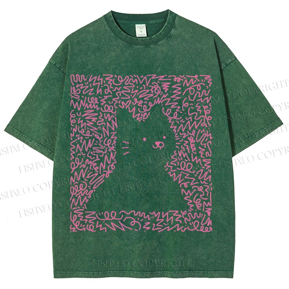 Unisex Cat Graffiti Printed Washed Tee