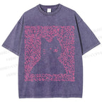 Unisex Cat Graffiti Printed Washed Tee
