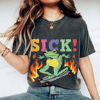 Unisex Vintage Funny Sick Frog Skating Printed Washed Tee