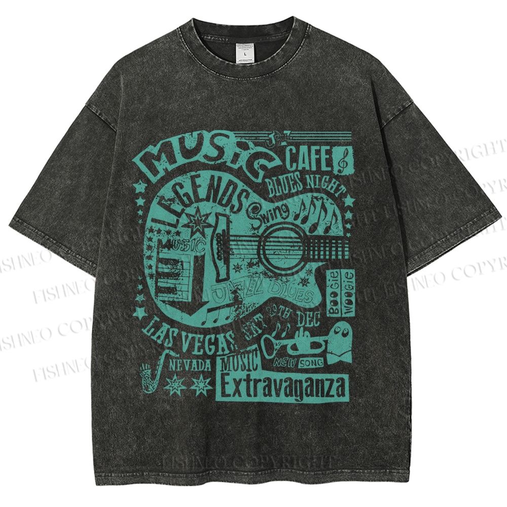 Unisex Vintage Music Blues Night Cafe Printed Washed Tee