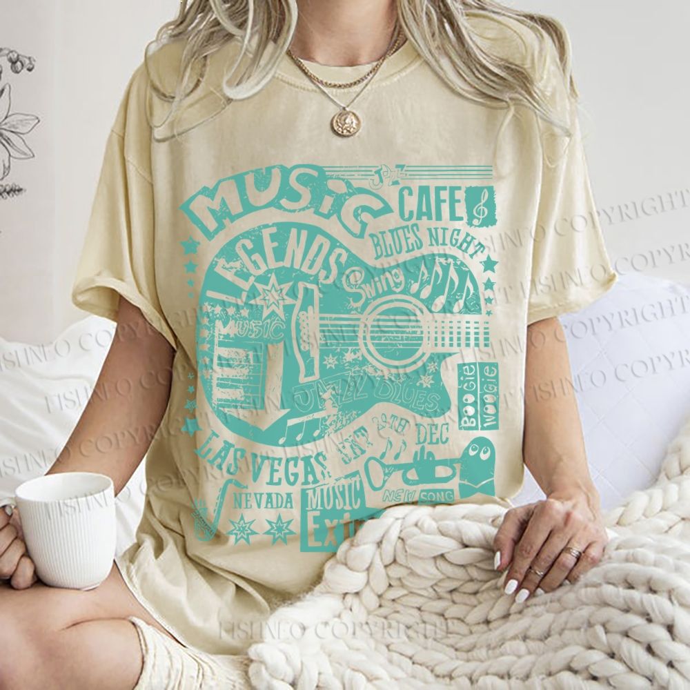 Unisex Vintage Music Blues Night Cafe Printed Washed Tee
