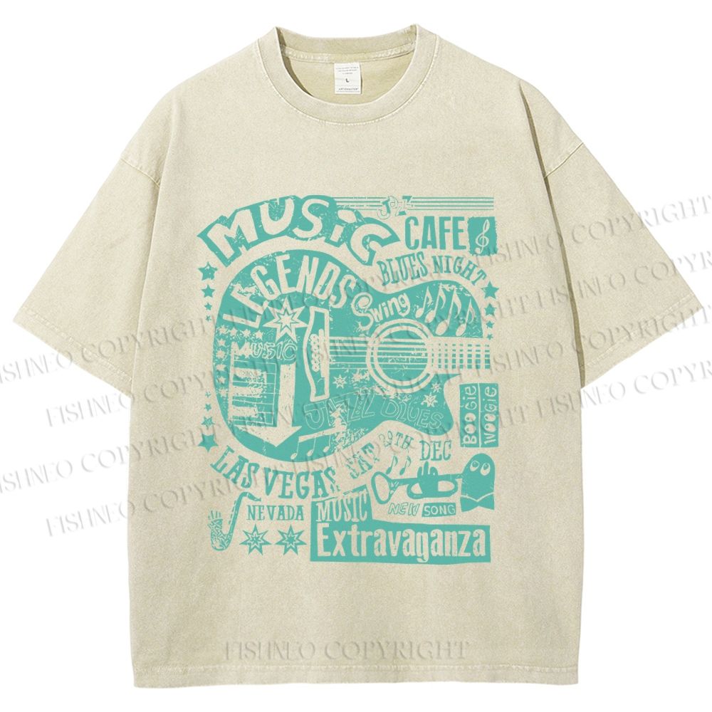 Unisex Vintage Music Blues Night Cafe Printed Washed Tee