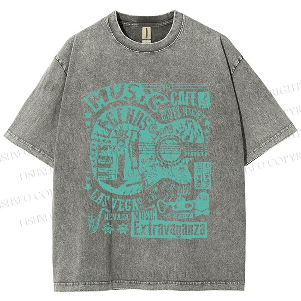 Unisex Vintage Music Blues Night Cafe Printed Washed Tee