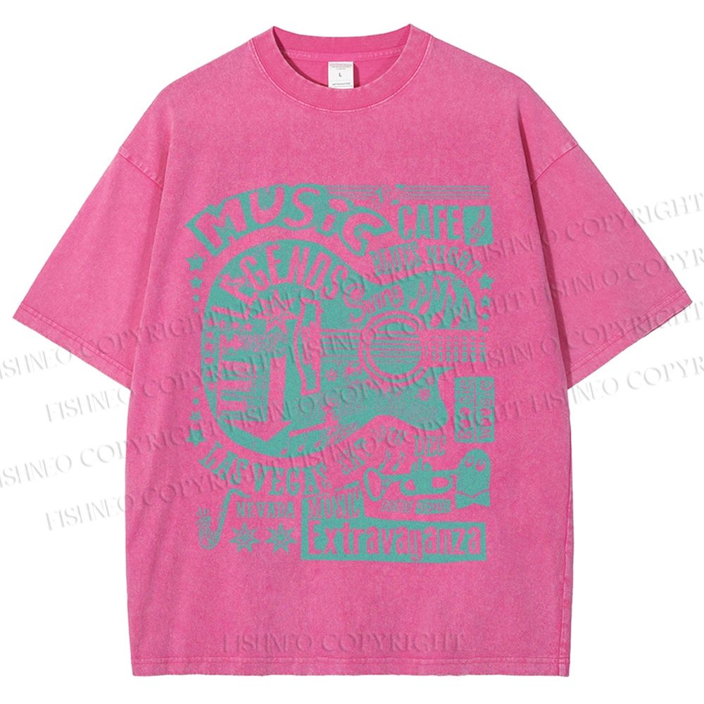 Unisex Vintage Music Blues Night Cafe Printed Washed Tee