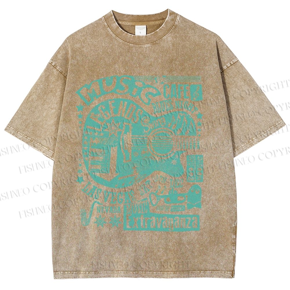 Unisex Vintage Music Blues Night Cafe Printed Washed Tee