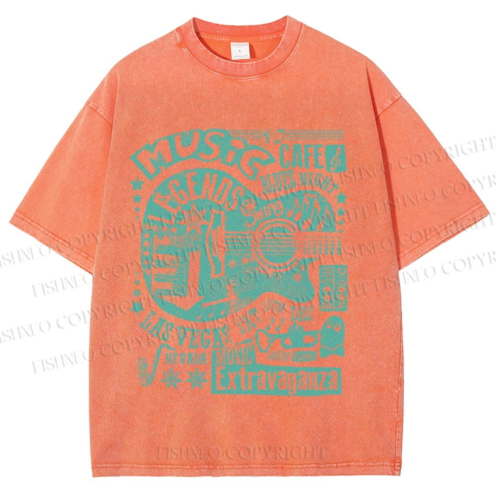 Unisex Vintage Music Blues Night Cafe Printed Washed Tee