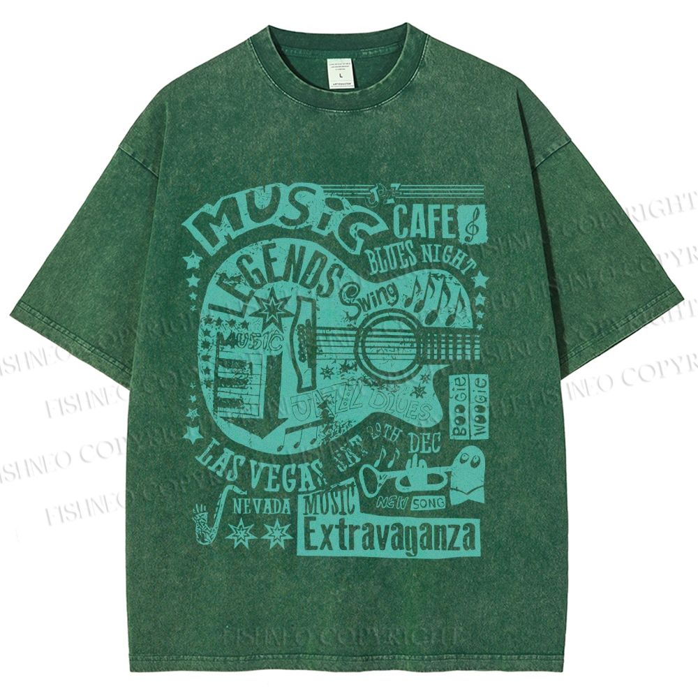 Unisex Vintage Music Blues Night Cafe Printed Washed Tee